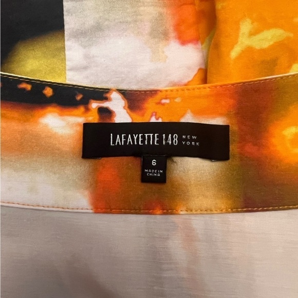 Lafayette 148 - Yellow & Orange Marbled Cotton Button-Front Dress Sz 6 - Picture 6 of 6